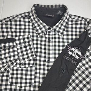 Vintage RED APE 2XL Men's Black White Check Long Sleeve Shirt -2206